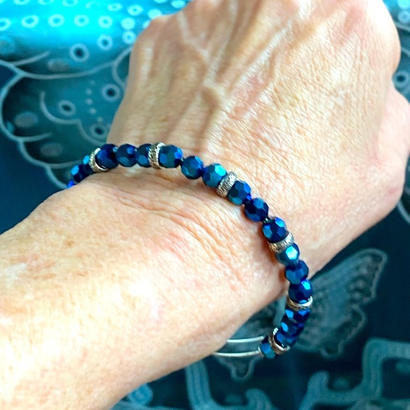 SALE ALEX AND ANI bangle,original bag,silver with dark blue ABS Crystals - Picture 2 of 6